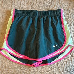 Nike Women's Black Shorts with Pink and Yellow Trim